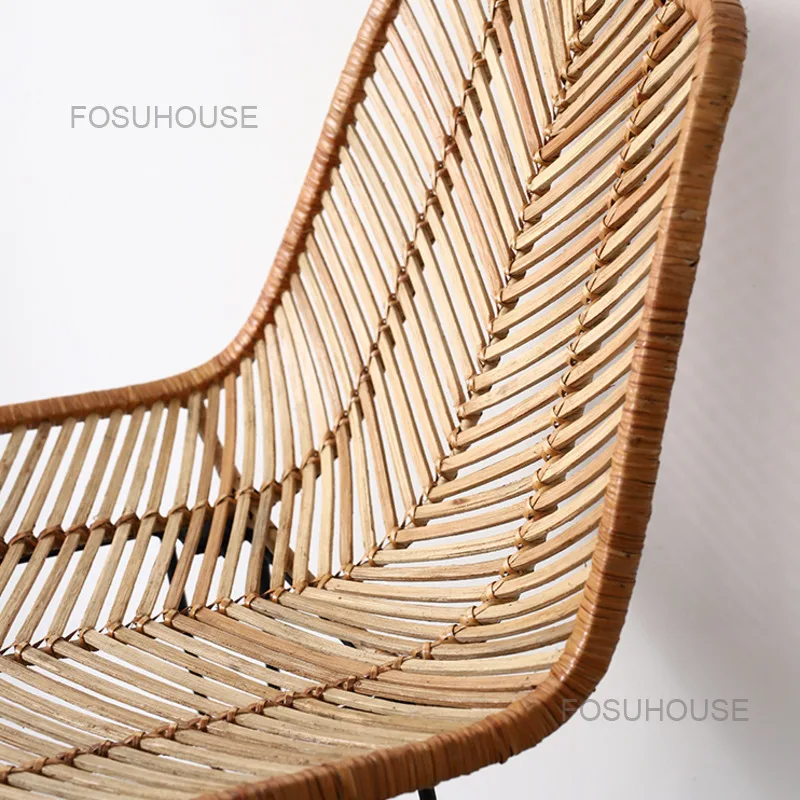Metal Legs High Bar Stool Rattan Woven Backrest Lounge Minimalist Bar Chairs Dining Designer Moderne Room Furnitures