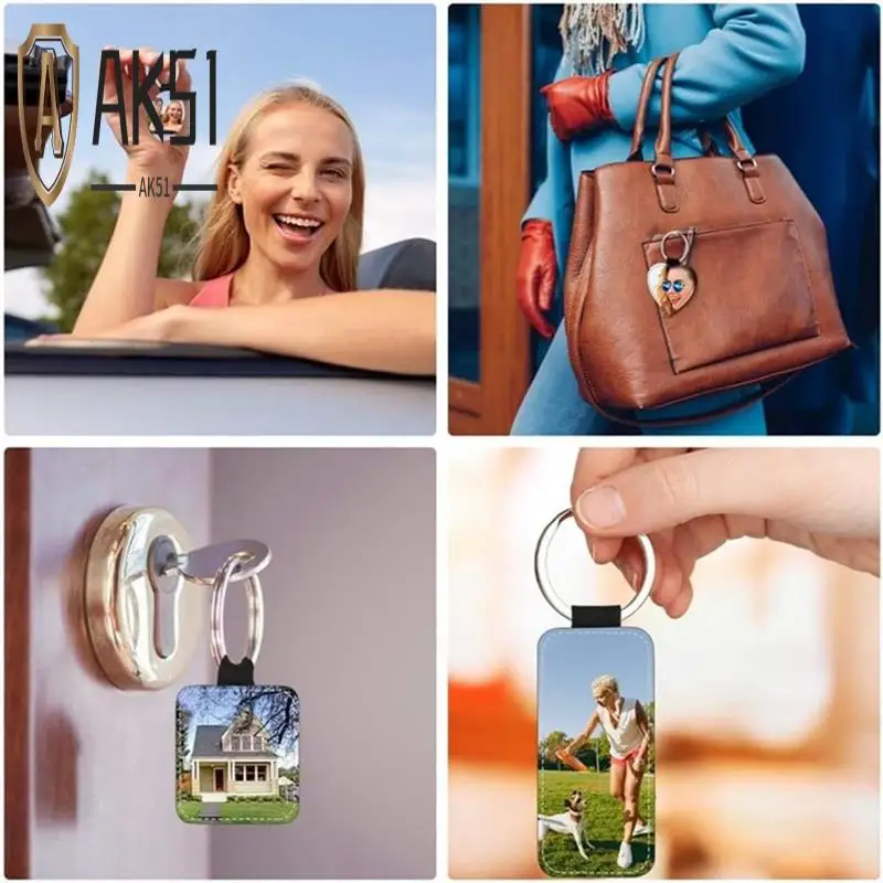 

AK51-20Pack Sublimation Blanks Keychain Glitter PU Leather Keychain Heat Transfer Keyring Sublimation Blank