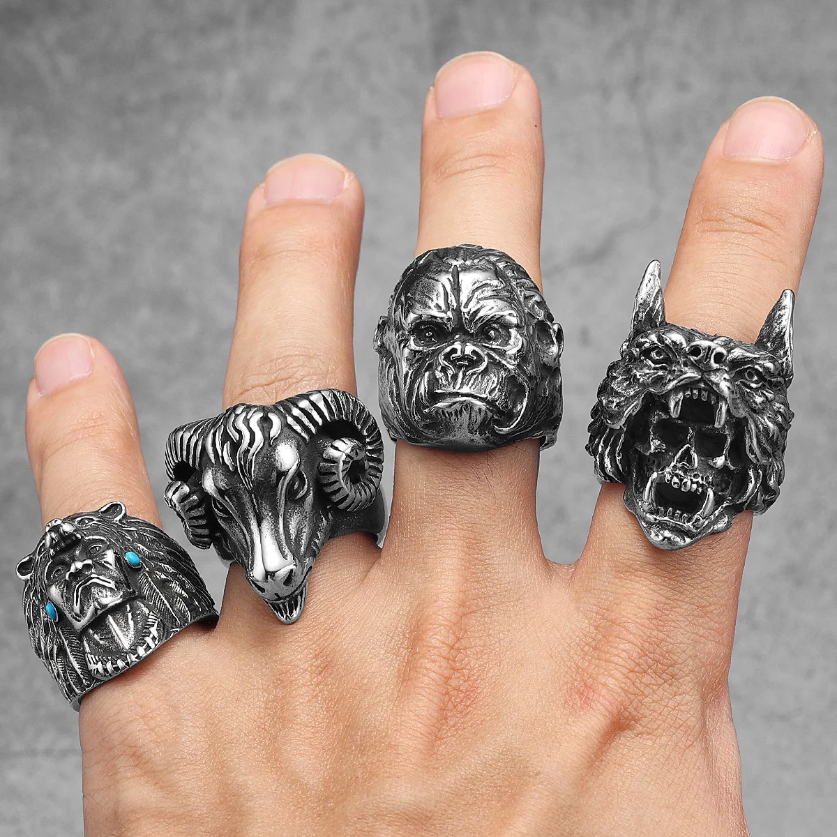 Stainless Steel Men Rings Viking Wolf Animal Skull Punk For Women Biker Fashion Jewelry Halloween Creativity Gift Wholesale