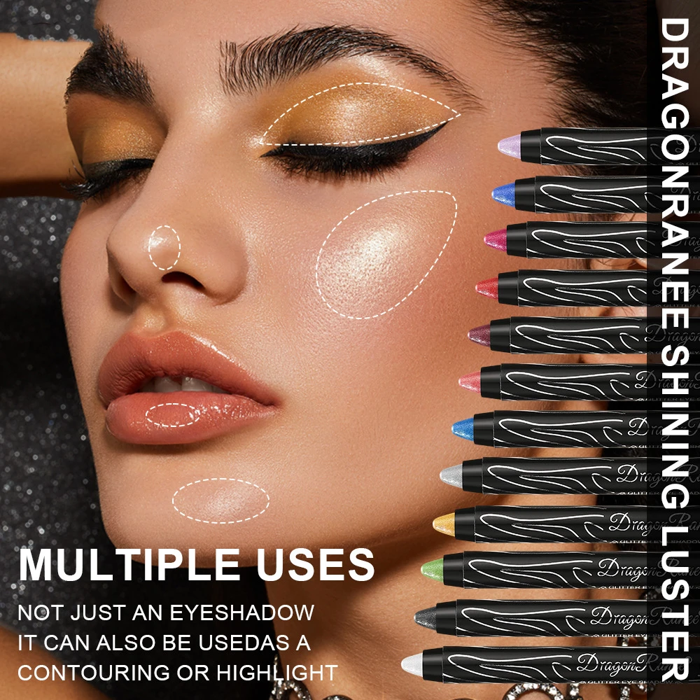 Nowy brokatowy cień do powiek Eyeliner ołówek gładki, długotrwały eyeliner w pisaku wodoodporny pigment cień do powiek w sztyfcie kosmetyki