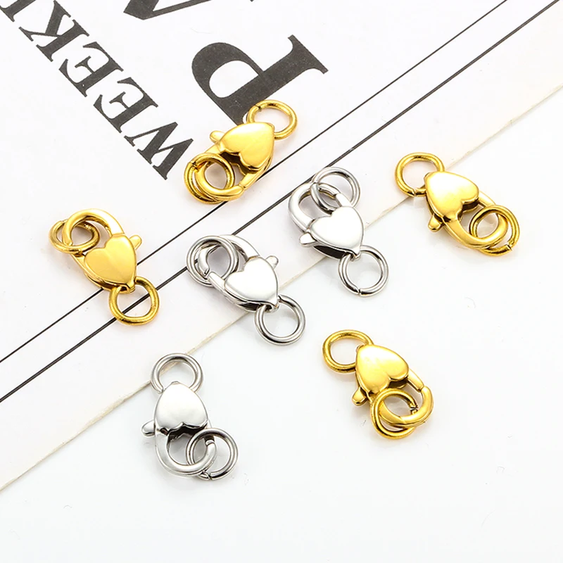 Polishing Stainless Steel 12mm Heart Shaped Lobster Clasps With Jump Rings Jewelry Making Supplies Accessories Chains Connetor