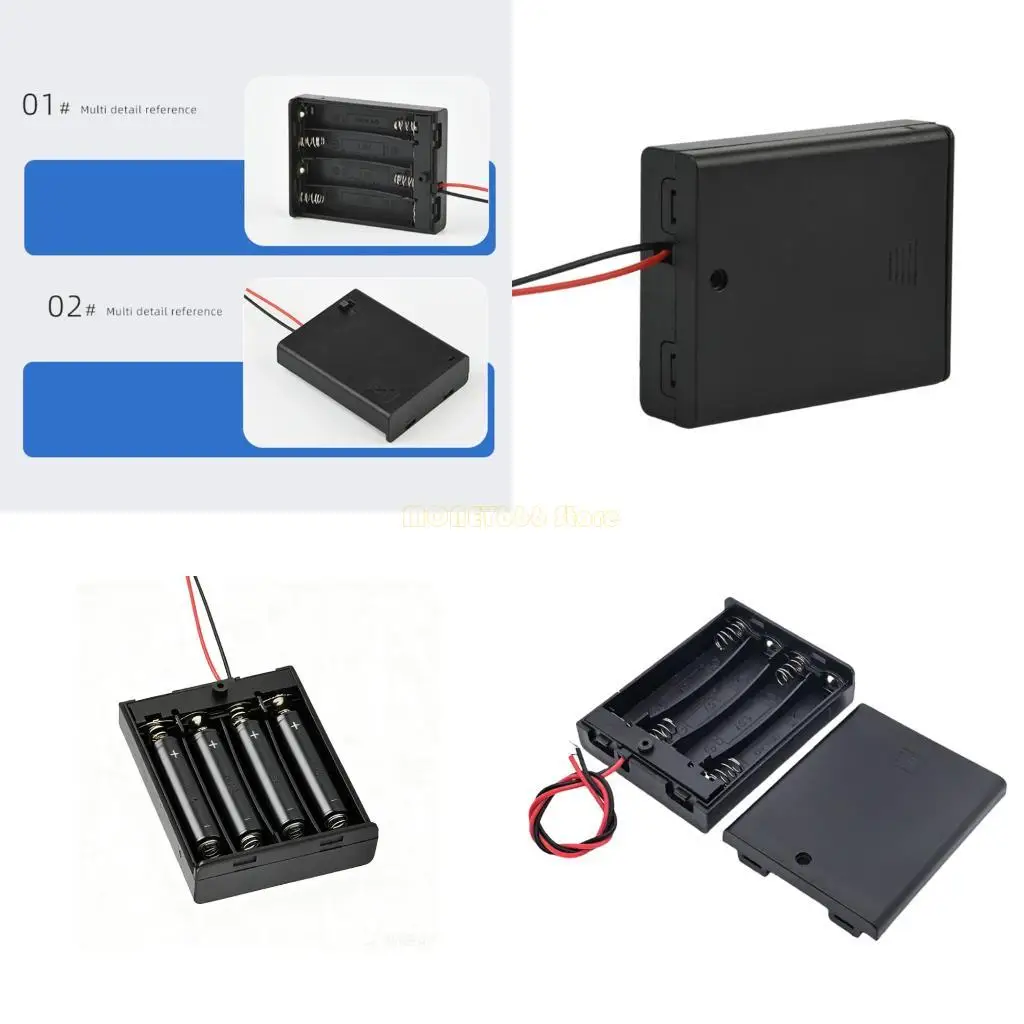 F62C スプリング式 4 3A バッテリーコンテナ直列接続設計、カラー電源ケーブル付属