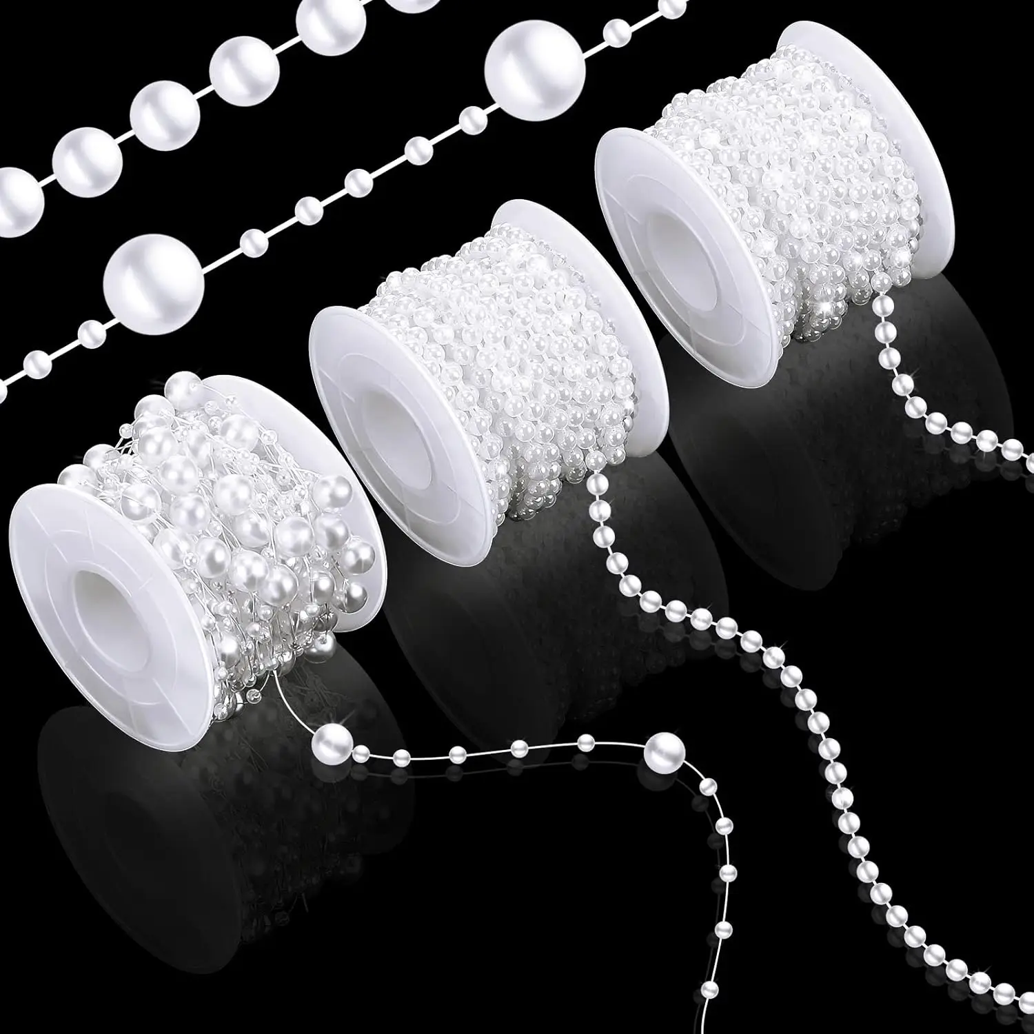 

3 Rolls 66 Feet Faux Pearl String Garland White 4mm Beads Chain for Wedding Party DIY Craft Decoration