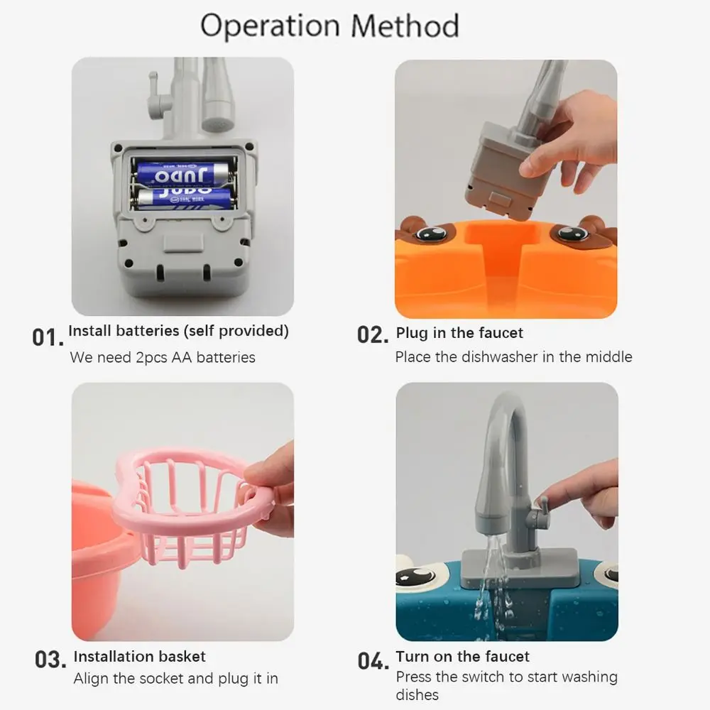 

Platic Simulation Kitchen Sink Set Circulating Water Interactive Electric Dishwasher Educational Kitchen Role Play Toy Kids Toy