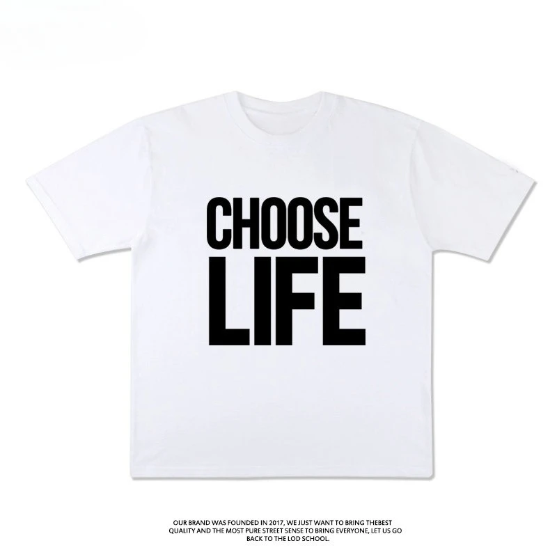 CHOOSE LIFE Fun English Short-Sleeved T-Shirt - Summer Pure Cotton Half-Sleeve Trendy Unisex Design Men's and Women's Top