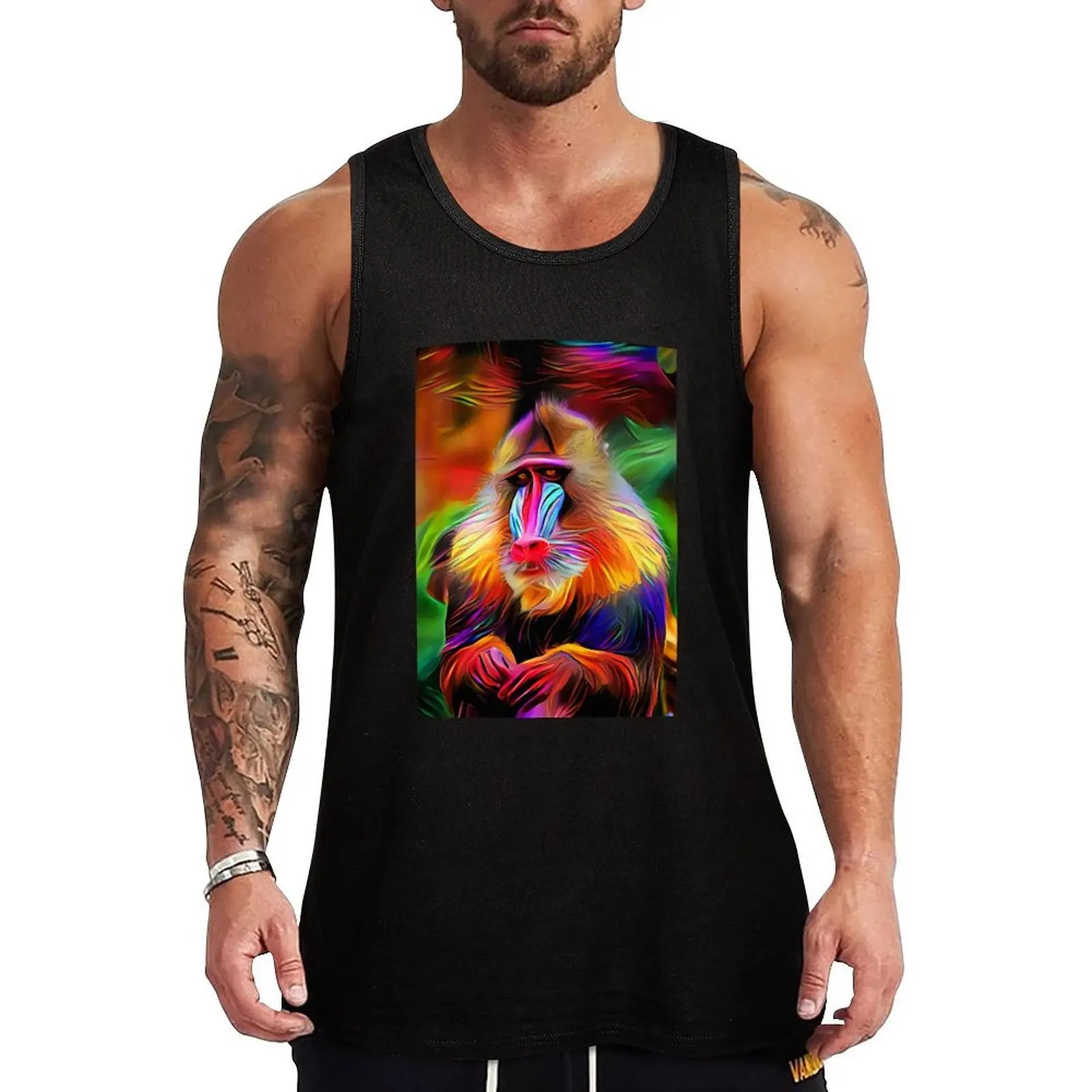 Monkey - mandrill Tank Top Logo Free Print Tank Top Casual Graphic Sleeveless