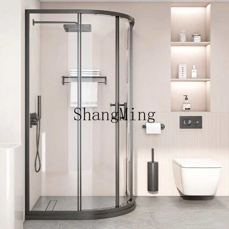 

ZYY extremely narrow arc fan-shaped aluminum alloy shower room glass bath room integral wet and dry separation sliding door type