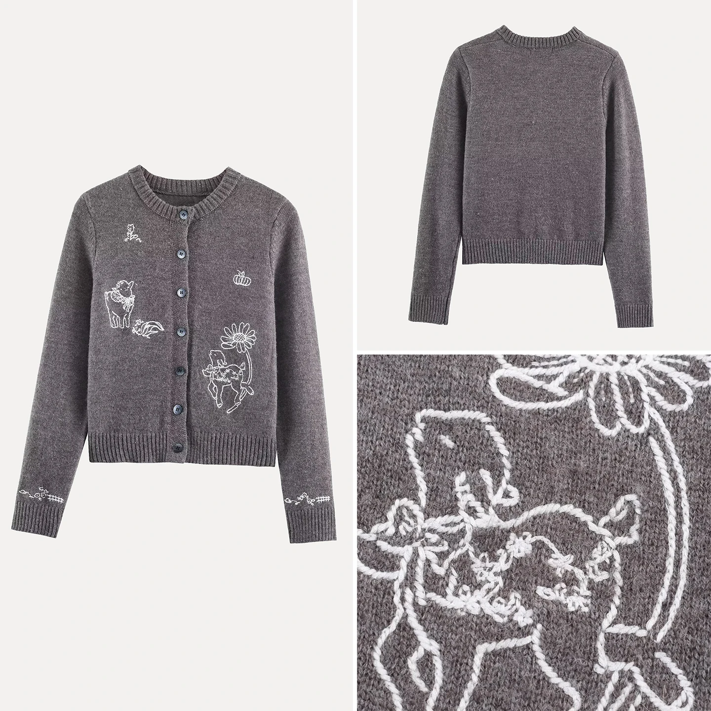 

Spring 2026 Women's Knitted ort Cardigan Long Sve round Ne Embroidered Open Front Casual Sle Z Loose Fit