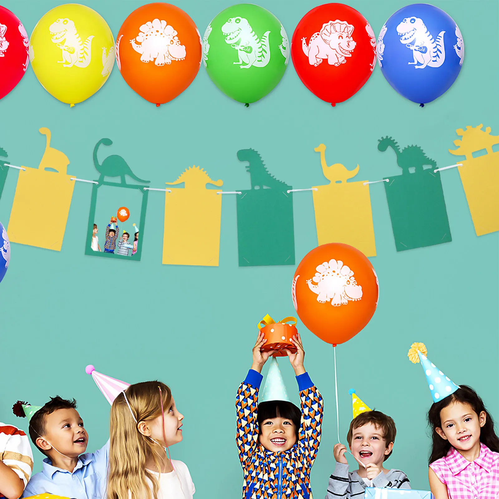 Birthday Picture Banner Decorations Cartoon Creative Photo Dino Happy Dinosaur Supplies