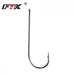 FTK 7-10PCS High Carbon Steel Fishing Hook ROUND 2#-18# Barbed Single Hooks With Eye Fishing Accessories