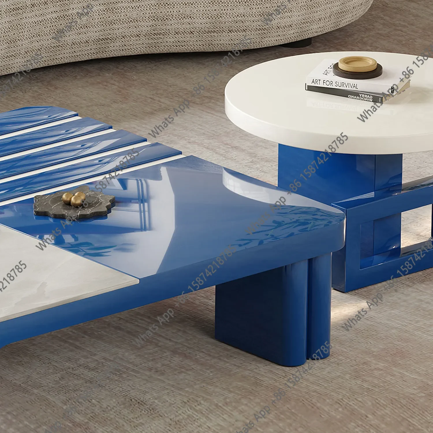 Vv Italian Minimalist Coffee Table Combination Natural Stone Luxury Stone Square Living Room Bedroom Designer New Model X