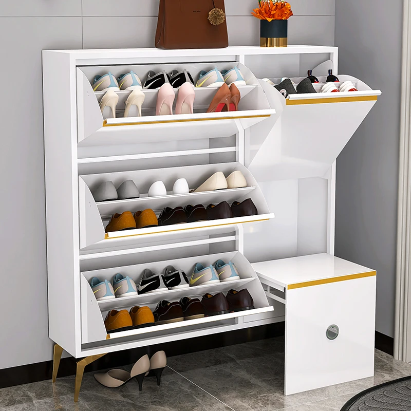 Ultra-thin tipping bucket shoe cabinet, light luxury entrance entrance, high-end stool integrated with large capacity