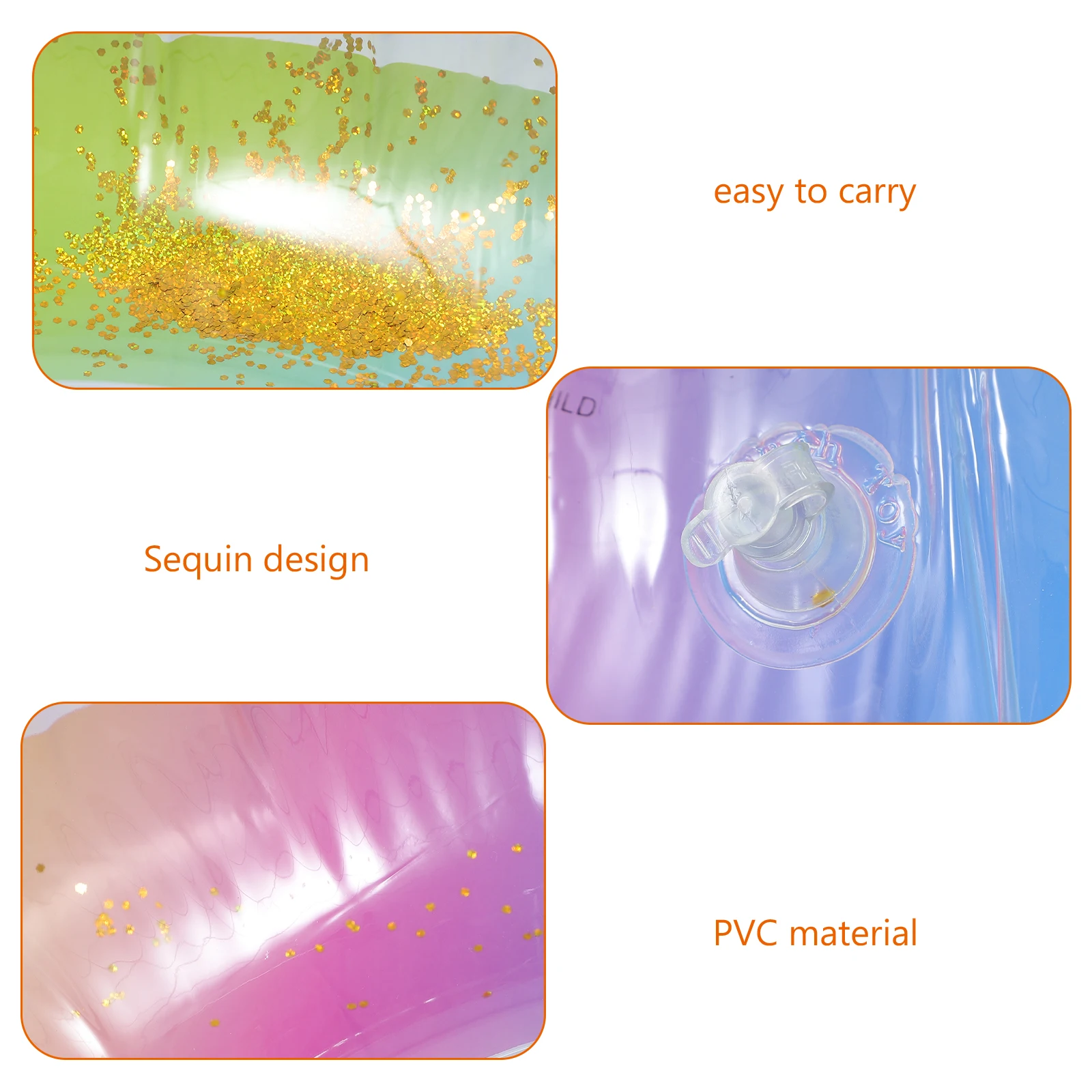 

1pc Pvc Sequin Glitter Inflatable Swimming Ring For Pool Beach Summer Water Easy To Carry Color Changing Effect