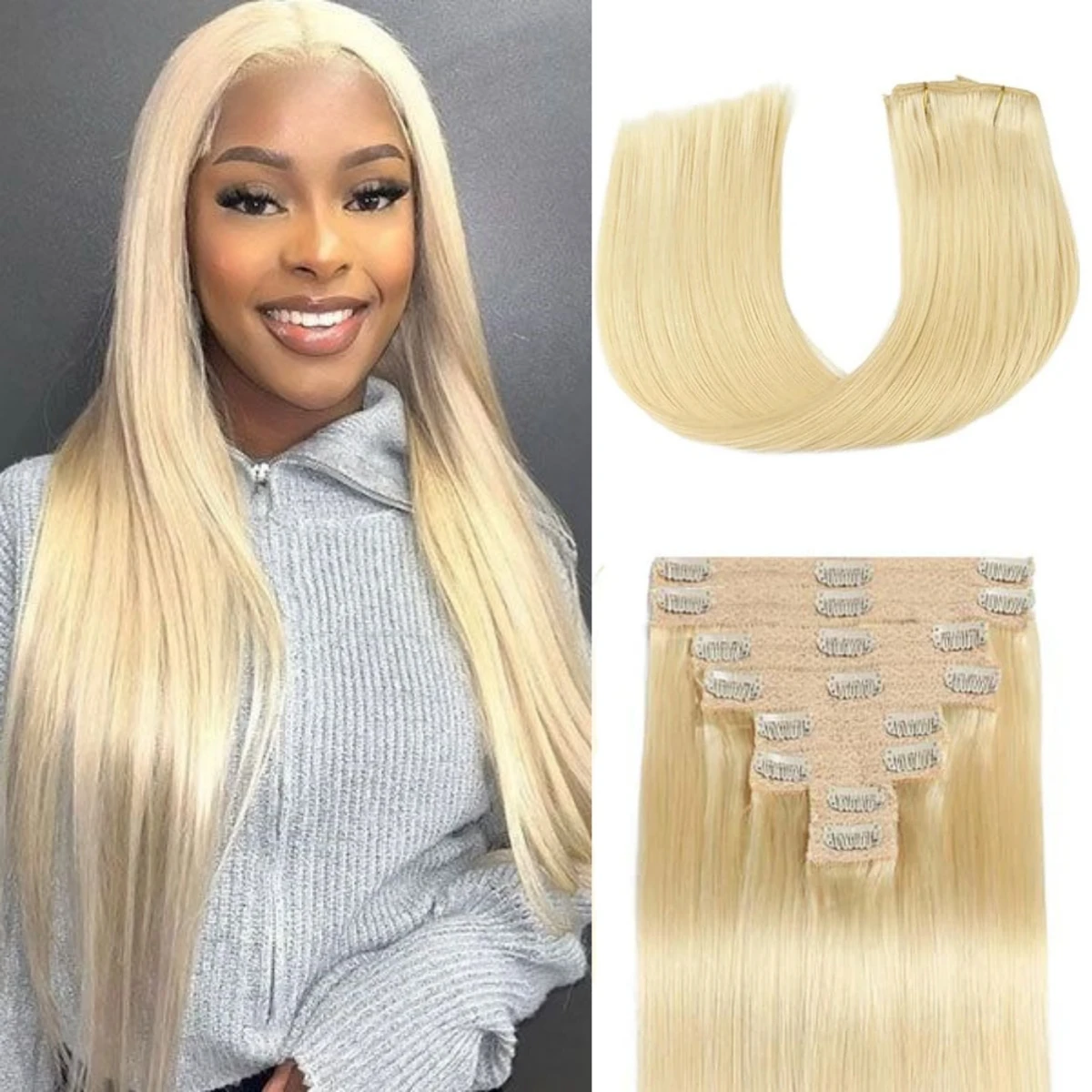 Long Straight Clip Ins Hair Extensions 8Pcs/Set Hair Extensions  #613 Blonde Color Hairpieces Heat Resistant Clip Ins For Women