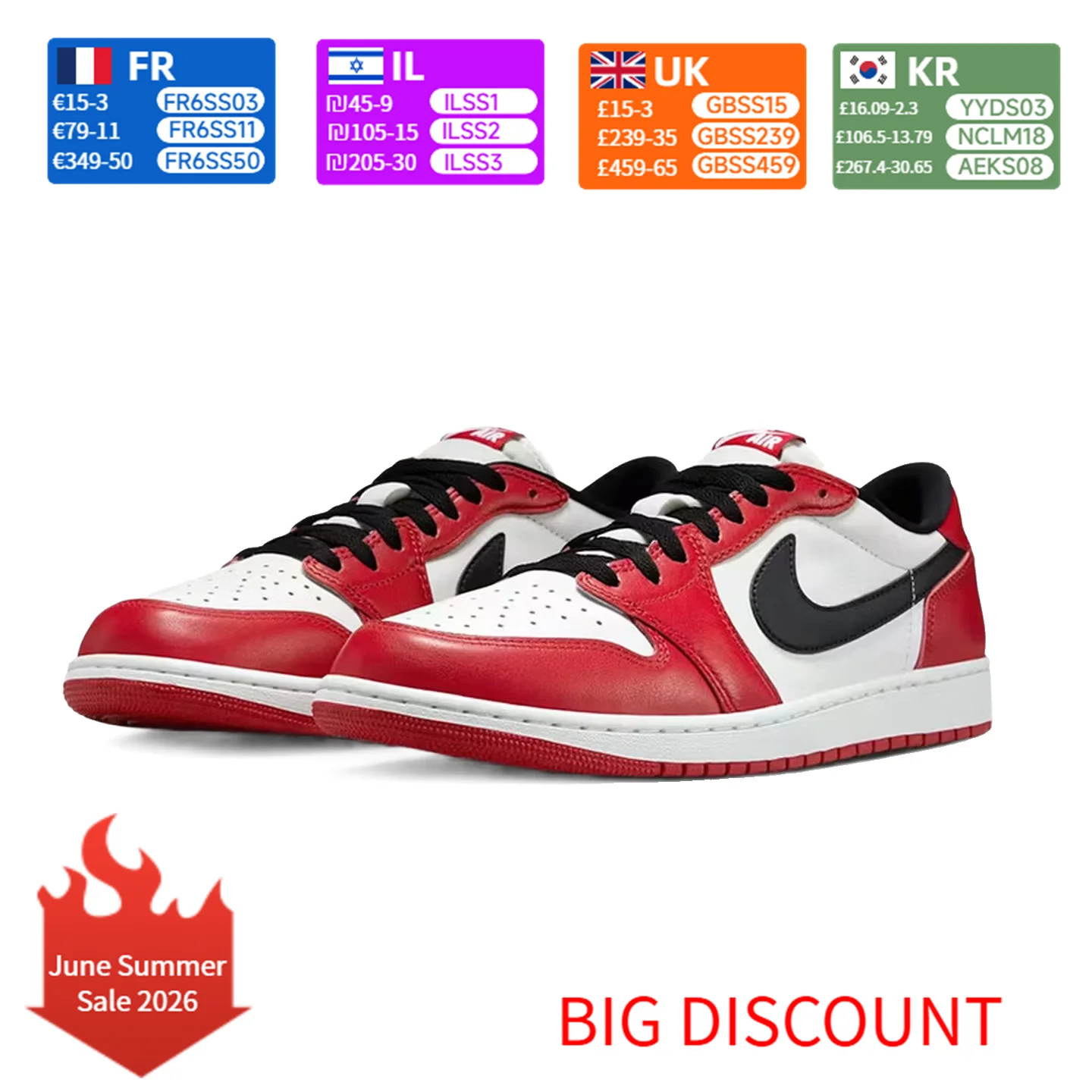 

Nike AJ1 Air 1 Retro Low OG Chicago Versatile, Slip-Resistant, Durable Basketball Shoes Unisex Style HQ6998-600