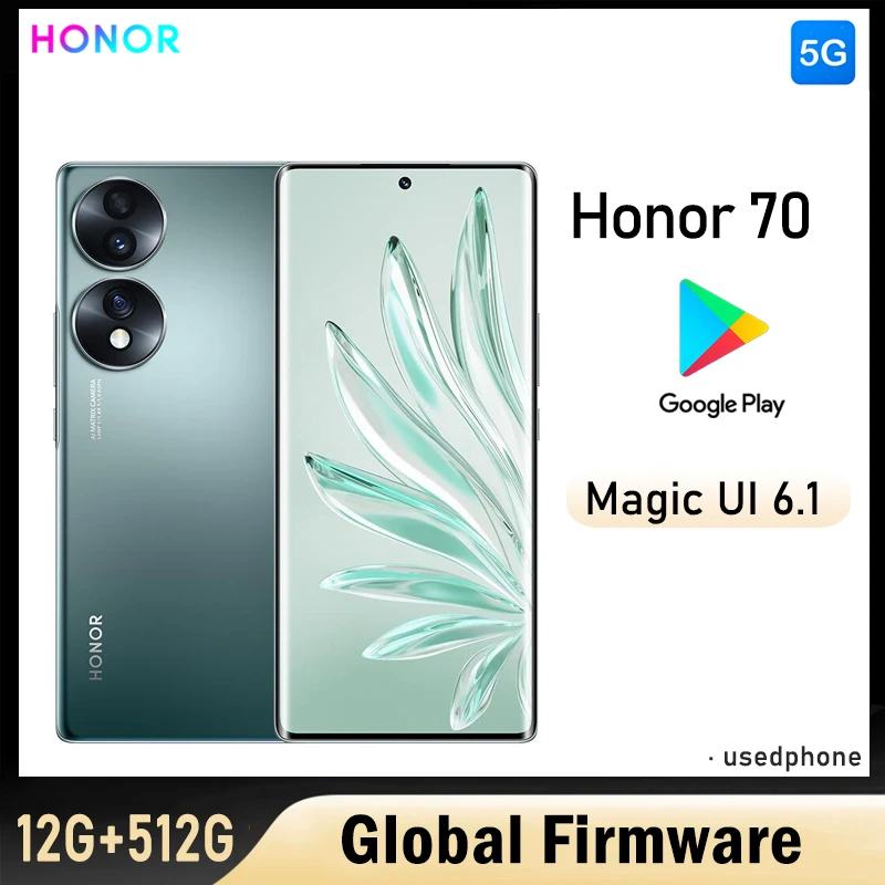 HONOR 70 5g Smartphone Global firmware 6.67-inch 4800mAh rear camera 54MP Snapdragon 778G Plus RAM 12GB ROM 512GB used phone