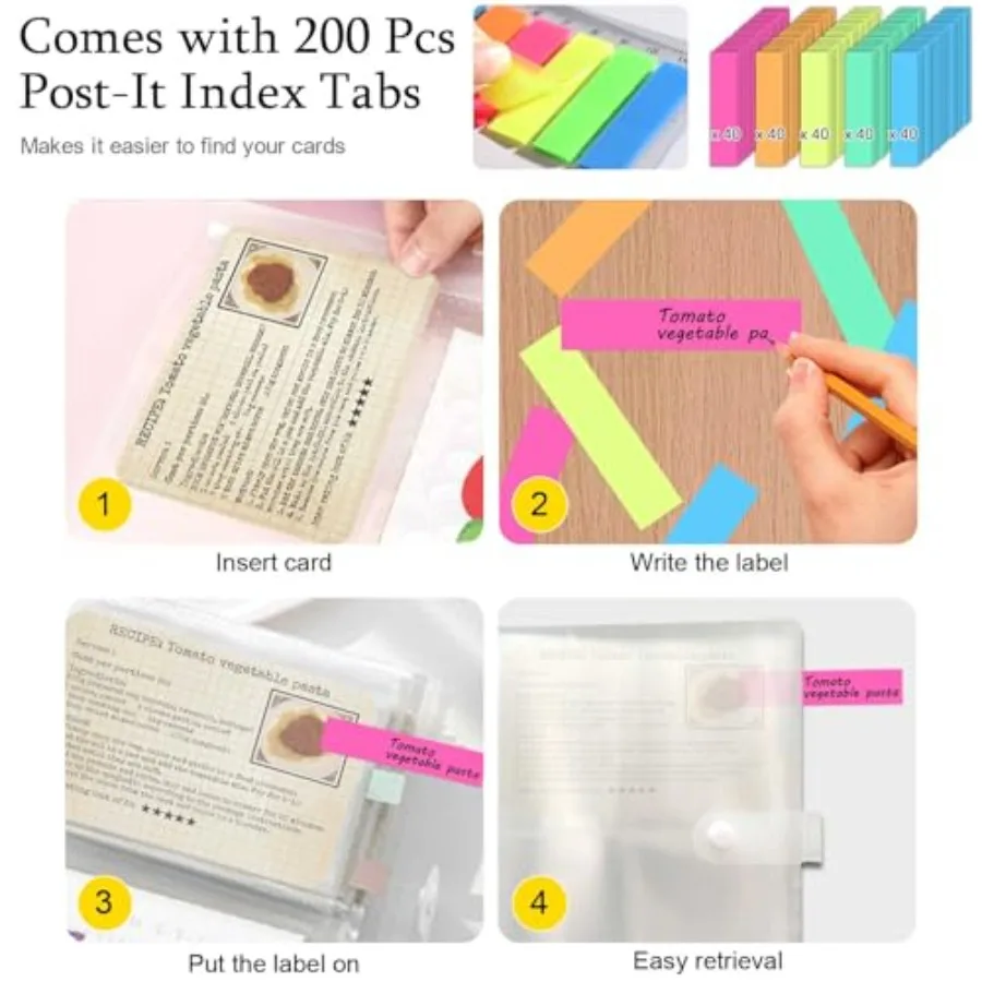 BetterJonny 3x5 Index Card Organizer Index Cards Clear Plastic Holder Organizer Pouches Book Recipe Card Holder Flash Cards Hol