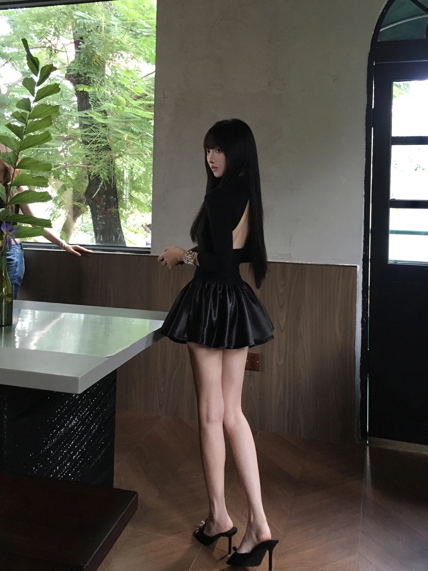 

Early Autumn Hollow out Ba Bla Puffy Dr Women's Slim Fit Long Sve Dr Sexy Girl Sle l Waist A-Line Skirt