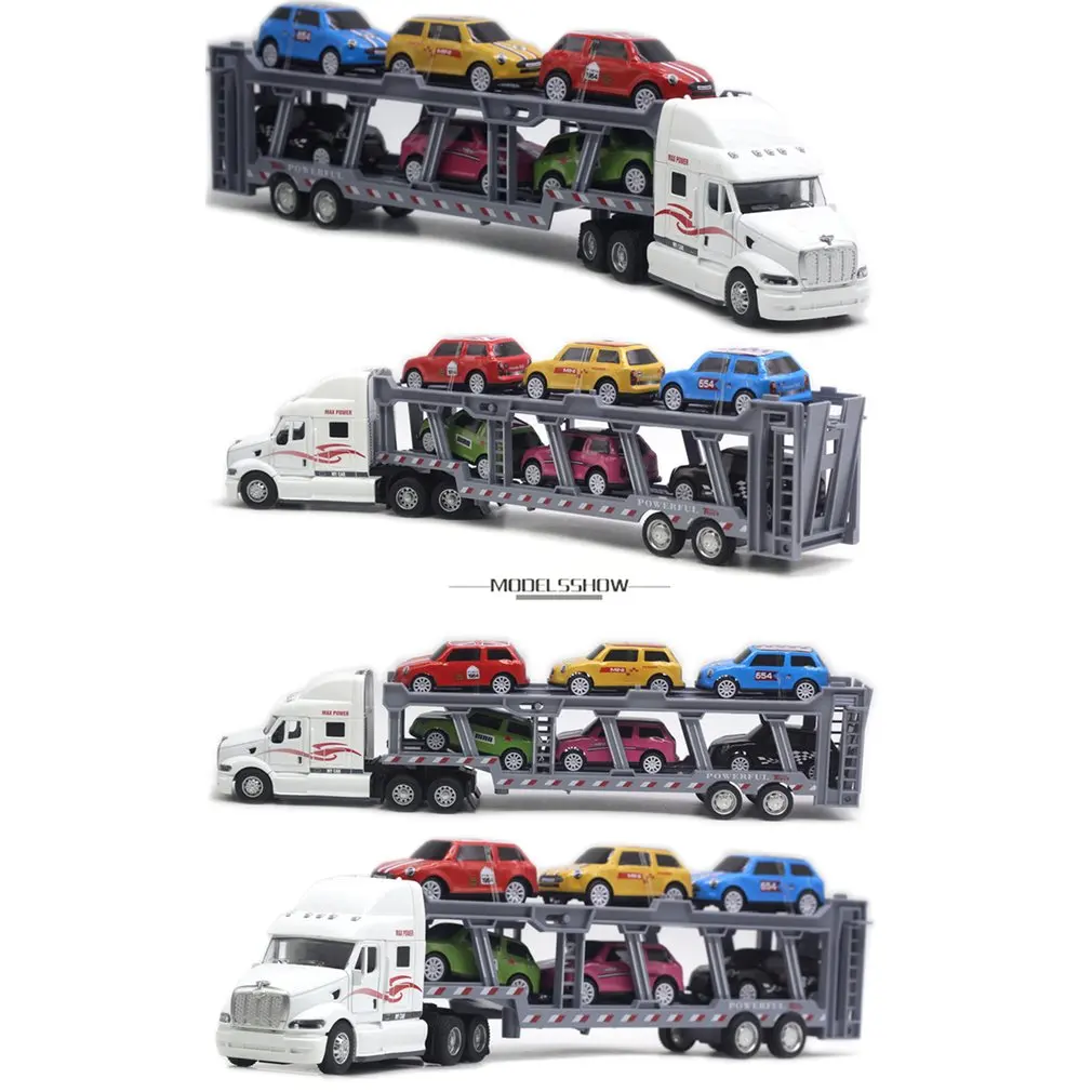 1:48 35CM Alloy American Big Truck with 6PCS Mini Metal Alloy Diecast Car Model 1:64 Scale Toys Vehicles Carrier Truck For Kids