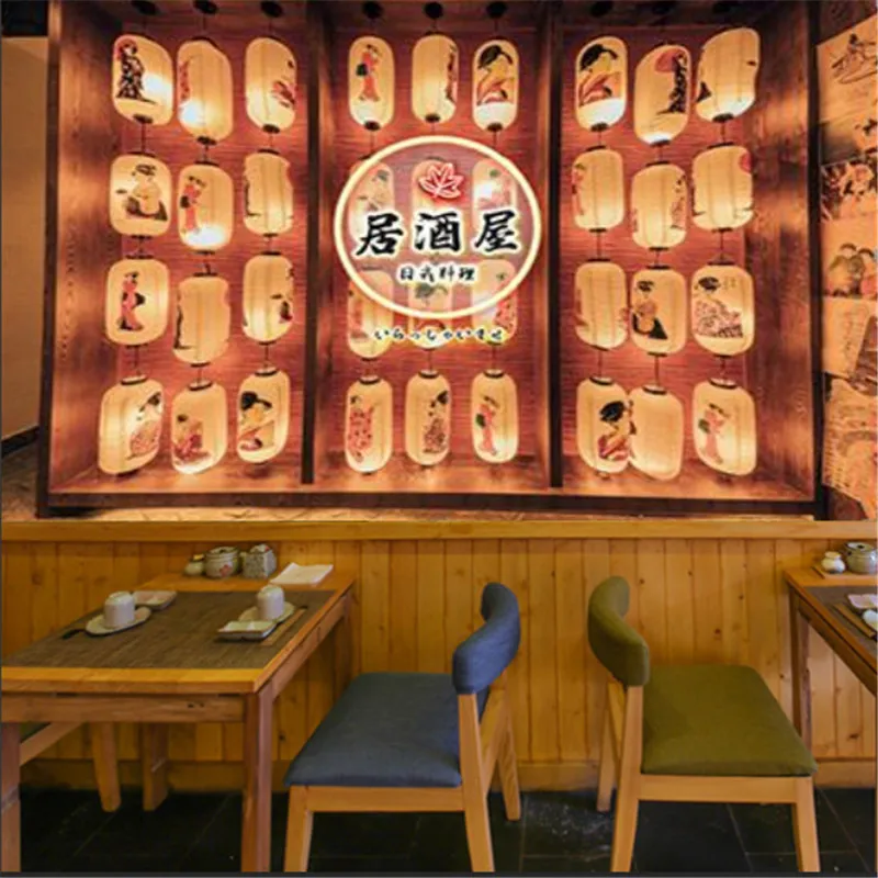 Izakaya Lantern Industrial Decoration Wallpaper Japanese Style Restaurant Background Wall Paper Mural Papel De Parede 3d