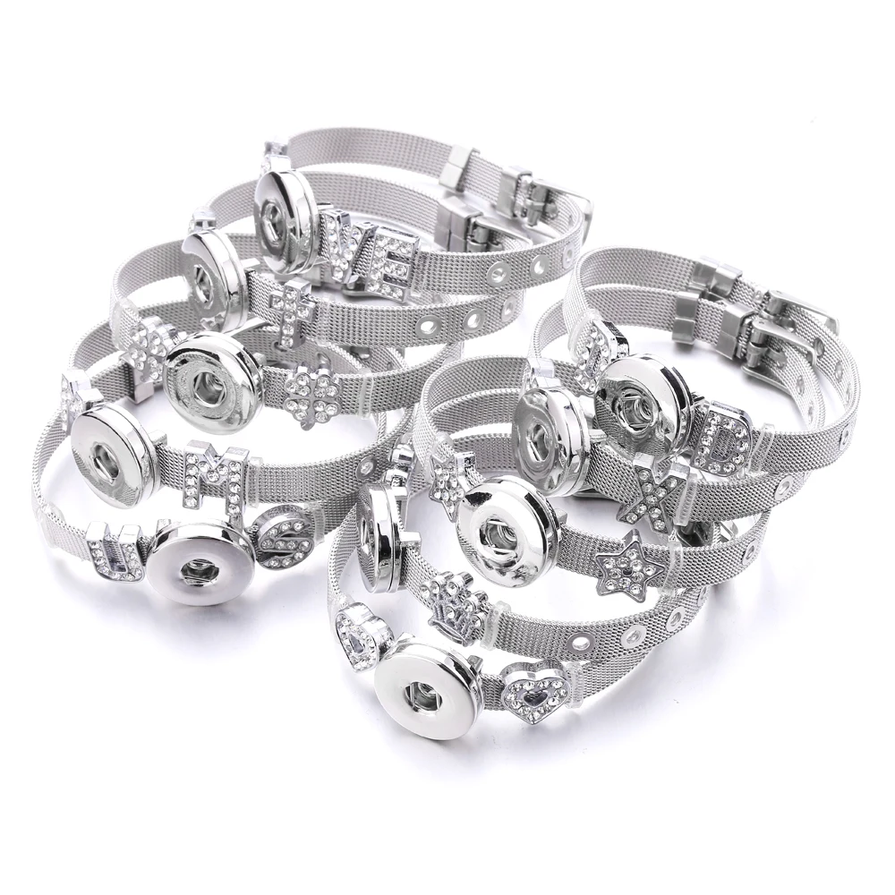 10pcs/lot Wholesale Metal 18mm Snap Button Bracelet Bangles Silver Gold Color Snap Bracelet Fit 20mm 18MM Snap Buttons Jewelry