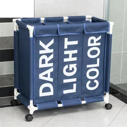 Dirty Clothes Hamper Three Grids High Capacity Laundry Basket WIth Lid Clothes Storage Waterproof Laundry Organizer with Wheels