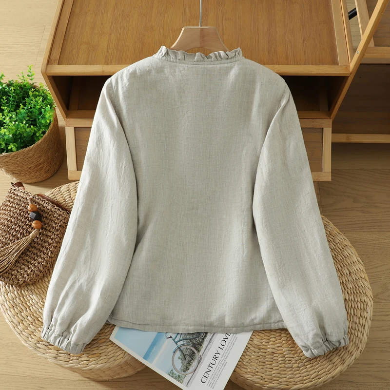 高品質イヤーマフ付き襟付き暖かいコットンジャケット、新作中華風レトロシンプル無地レディースオープンカーディガン