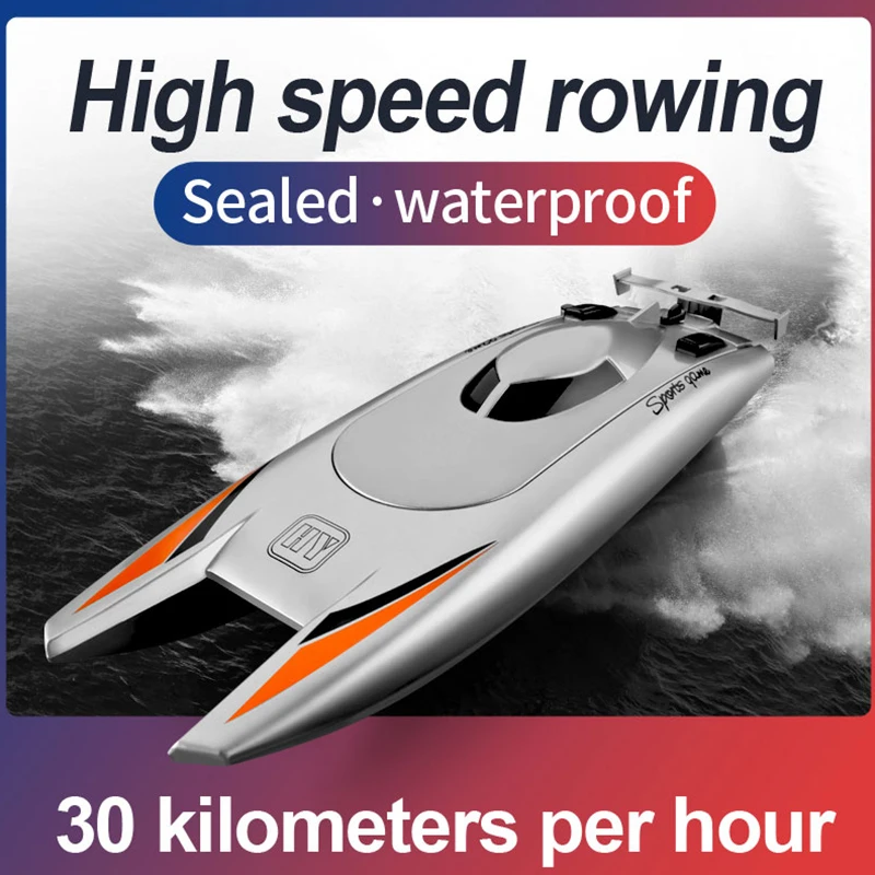 2.4G RC Boats 25 KM/H barca da corsa ad alta velocità 2 canali barche telecomandate a doppio motore per bambini barca da corsa per adulti argento nero