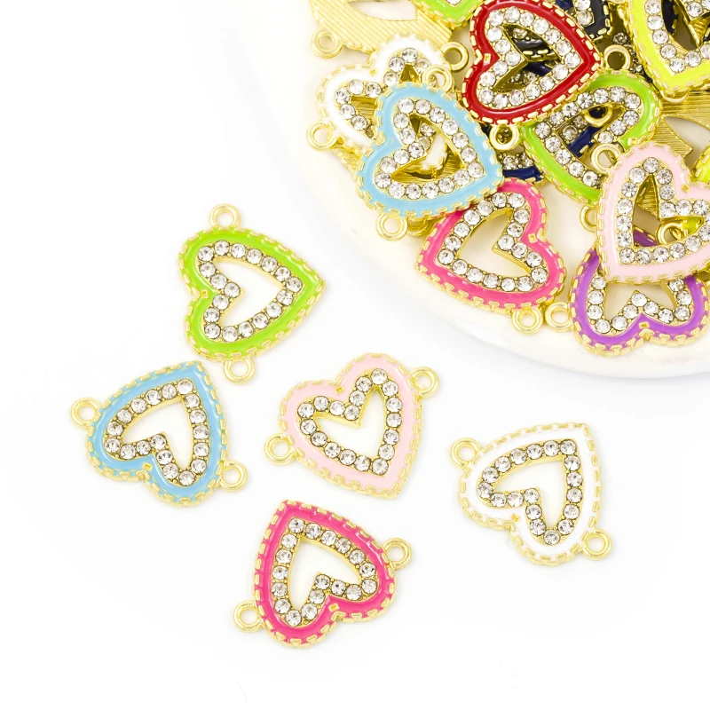 

10Pcs 20*15mm Colourful Drip Oil Heart Pendant Connector For Jewelry Making DIY Handmade Enamel Love Necklace Bracelet Charms