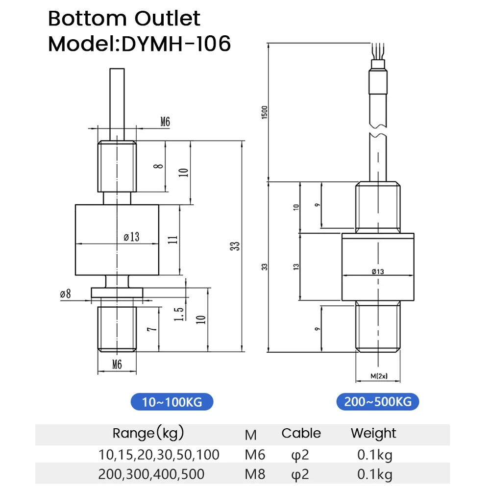 Tensile Force Transducer Miniature Force Measurement Weight Tester DYMH-160 113 Load Cell High Accuracy with Cable