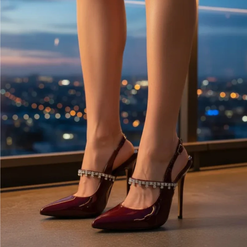 

Fashion Women's Shoes 15CM Thin Heels Pointed Toe Unisex Party Tube Dance Pumps Diamond Buckle Gold Sandals Plus Size Stilettos