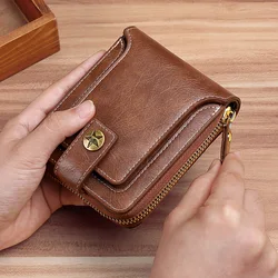 Vintage RFID Blocking Men's Wallet PU Leather Short Purse Men Hasp Zipper Clutch Solid Color Credit Card Holder Retro Wallet