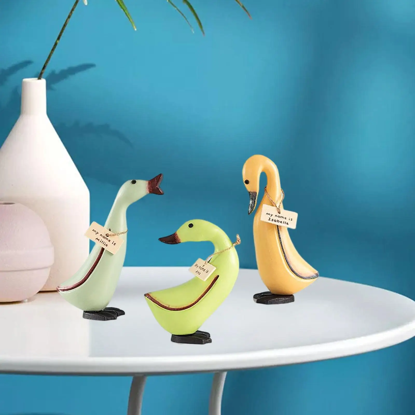3Pcs/Set Wooden Duck Statue Animal Sculpture Crafted Cute Art Crafts for NightStand Office Home Decor Accents Housewarming Gift