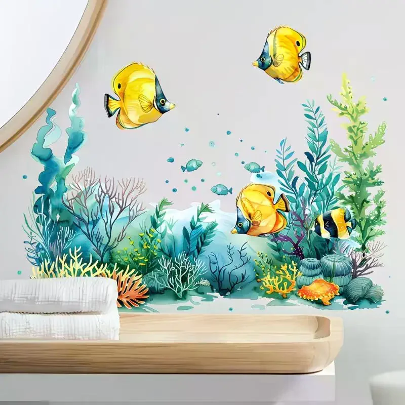 Wall Sticker Ocean Fish Sink Area Background Bathroom Decoration Self-Adhesive Removable Waterproof Creative No Peel