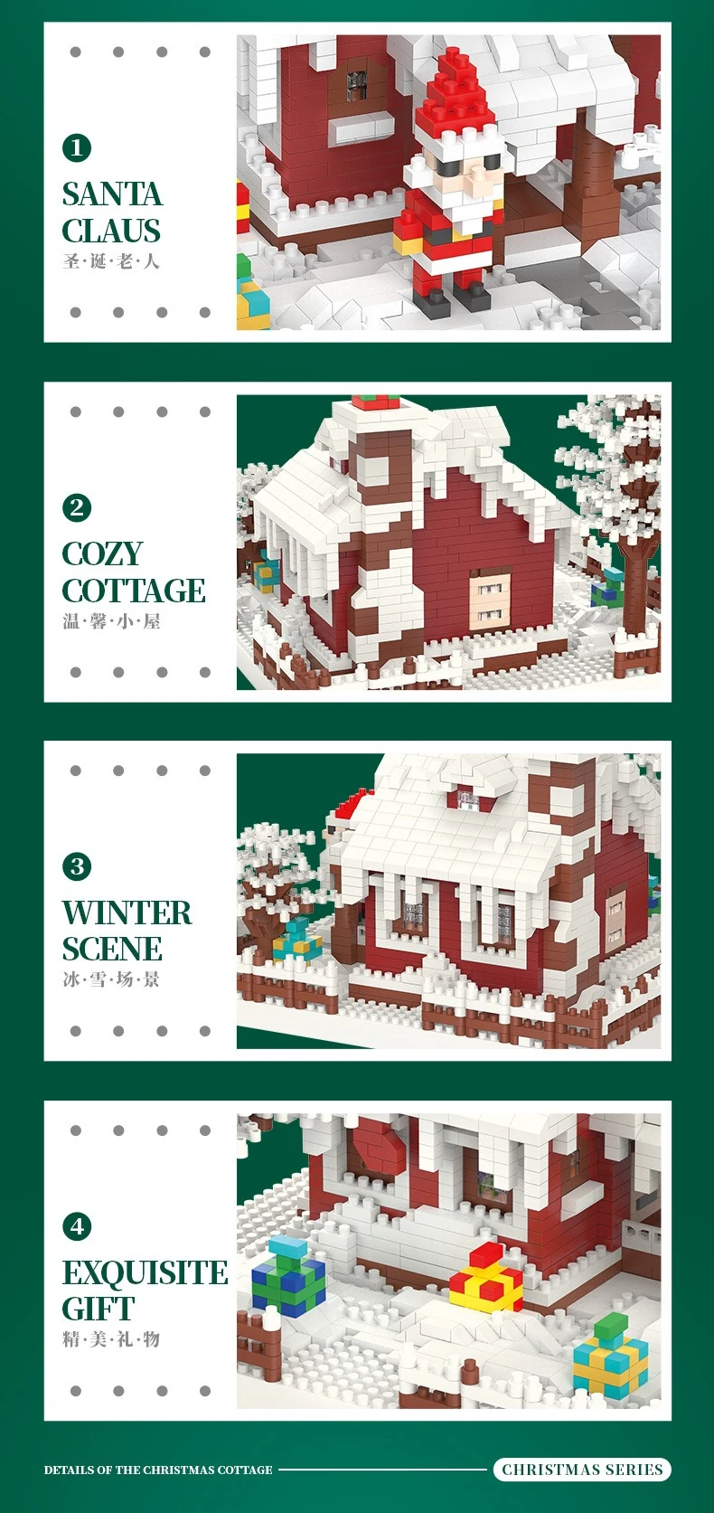 MOC Albero di Natale Babbo Natale Casa Building Blocks Set Inverno Neve Cortile Parco Capanna Architettura Giocattoli fai da te per i regali dei bambini
