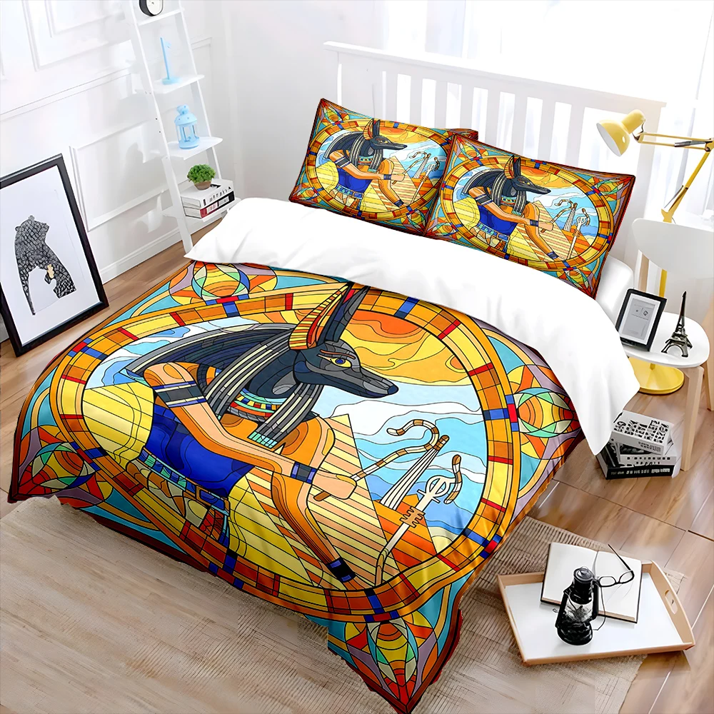 Colorful Egyptian Mythology Stained Glass Print Soft Comfortable Duvet Cover Bedding Set Included 1*Duvet Cover  2*Pillowcases