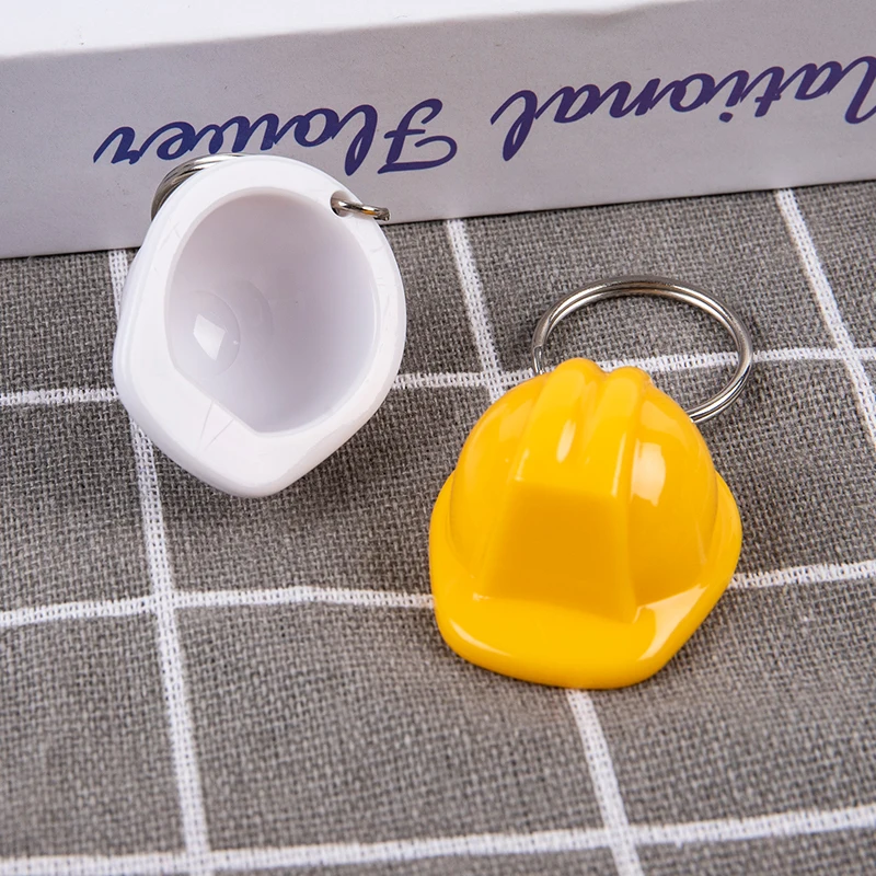 1PCS Plastic Helmet Hard Hat Keychain Event Holiday Creative Practical-Yellow/White Color Safety Helmet Keychain Jewelry Gift