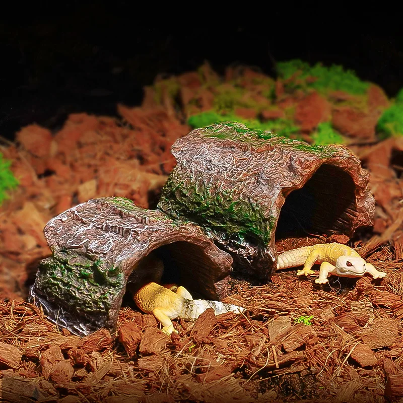 Ocultador de lagarto y corteza, escondite para reptiles, decoraciones de acuario de resina para ranas, Gecko, araña, caja de cría para reptiles, paisajismo