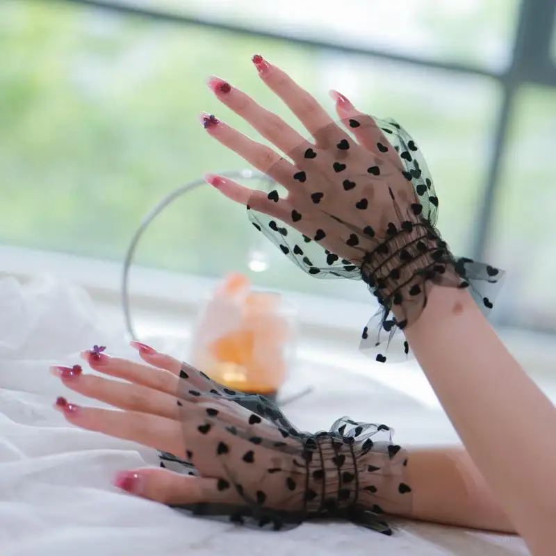 1 paar Nail Art Hart Tule Foto Handschoen Nep Geplooide Manchet Manicure Fotografie Props Nageltips Display Mouw Mode-accessoire