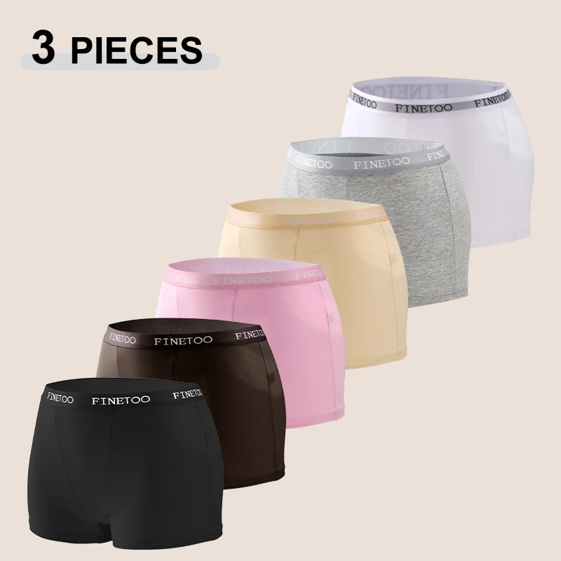 FINETOO 3PCS Nahtlose Baumwolle Boxer Kurze Für Frauen Einfarbig Hohe Aufstieg Elastische Horts Weibliche Bequeme Dessous Dessous