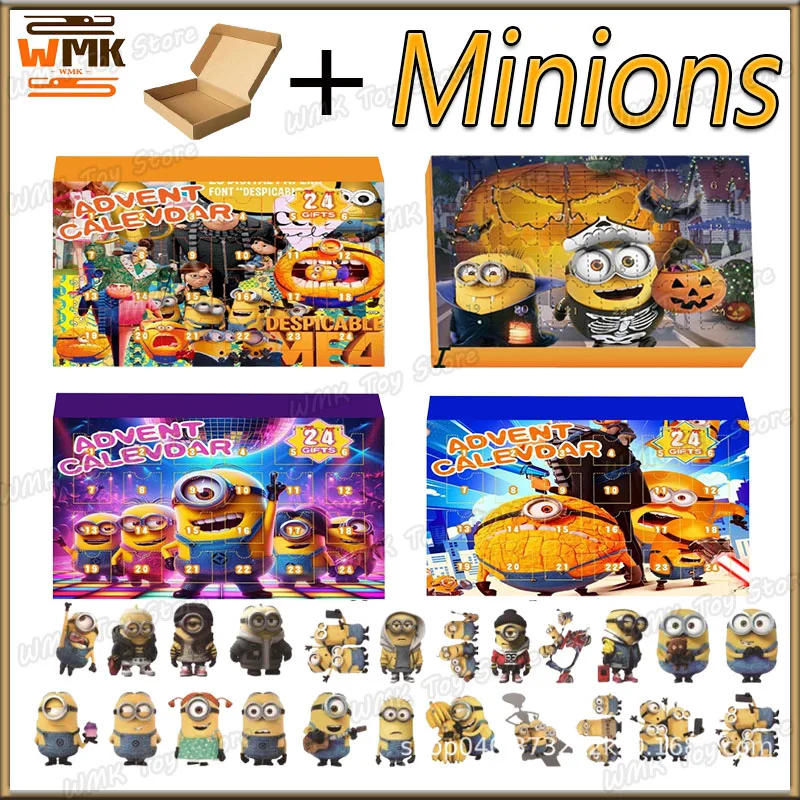 Miniso Despicable Me Minions Christmas Advent Calendar Box Minions Figurka akcji Kalendarz bożonarodzeniowy Model Zabawka na prezenty dla dzieci