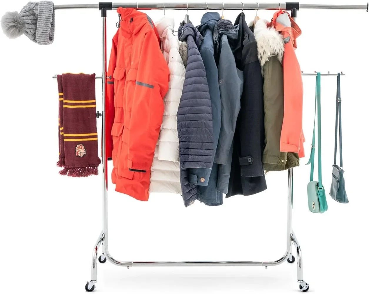 

Falcon Garment Rack, Clothes Rack on Wheels, Adjustable Length & Height, Chromed Steel