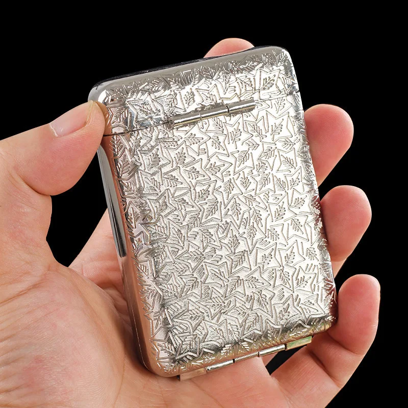 3-Flip Metal Cigarette Case Retro Engraved Pattern Holder Fits Regular/Slim Cigarettes 16/20pcs Men's Premium Vintage Case