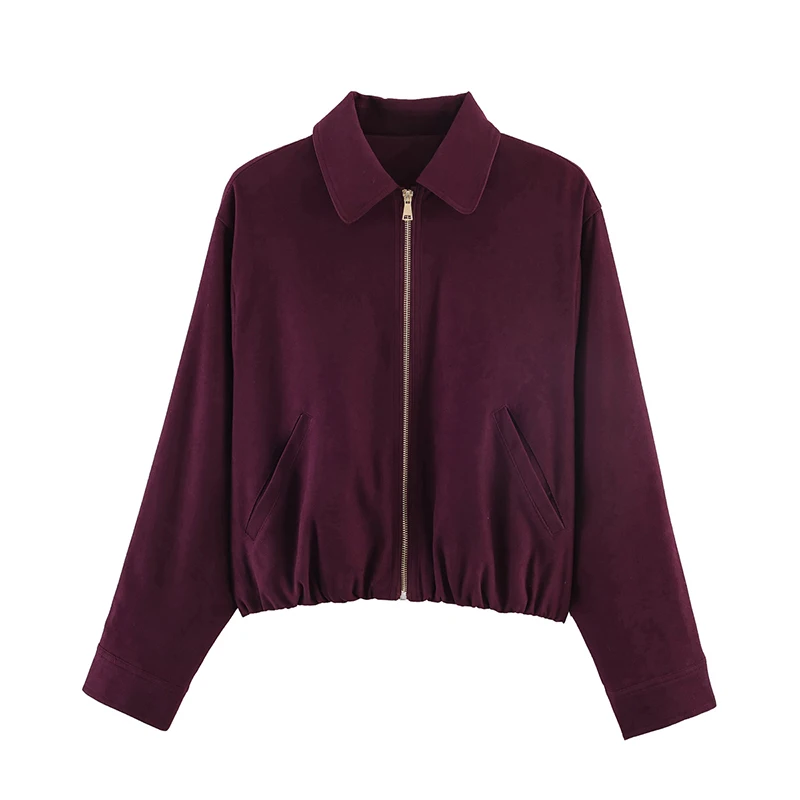 

YENKYE Spring 2026 Women Solid Casual Crop Jacket Long Sleeve Zip Up Loose Coat