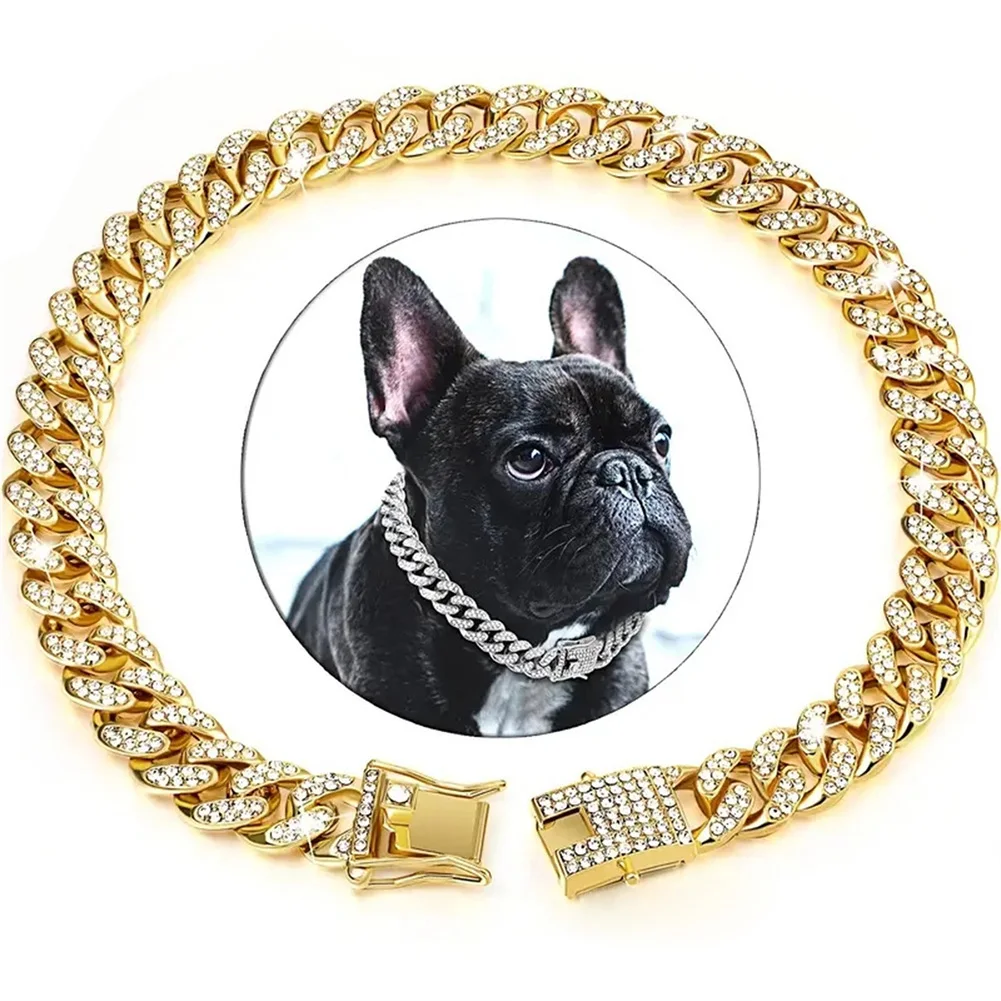 Cuban Link Dog Collar With Design Secure Buckle Luxury Diamond Pet Necklace Jewelry Accessories For Dogs Cat