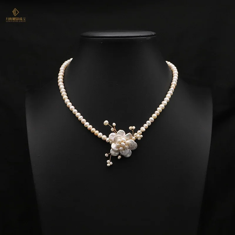 Hot Sale Luxury Design Gold Plated  Natural Freshwater Pearls Potato Shape Bowknot Necklace Colorful Women's