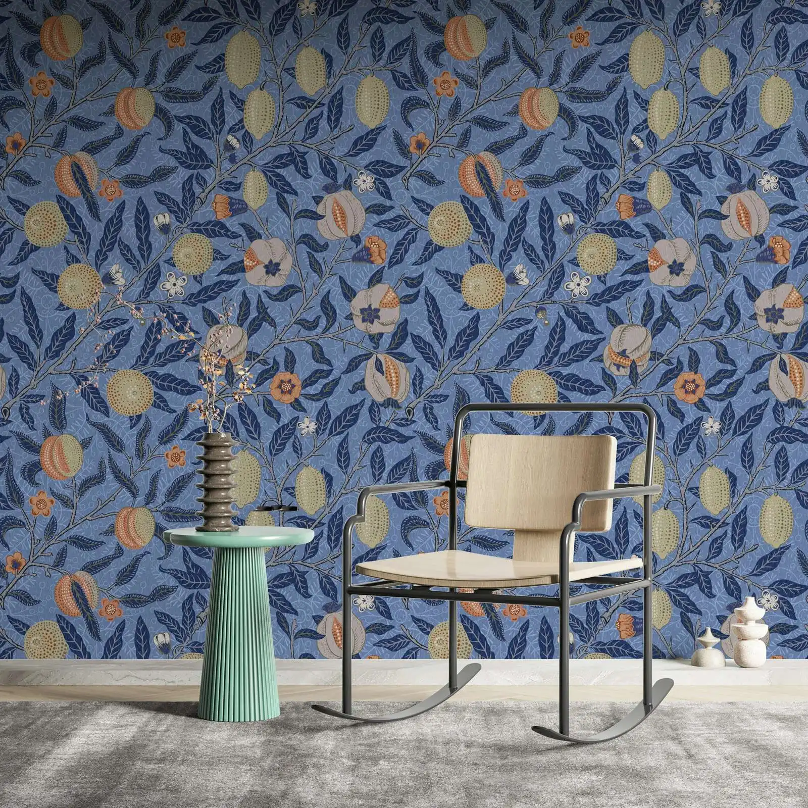 William Morris Fruit Wallpaper Peel and Stick,Terracotta on Sky Vintage Wallpaper For Room Decoration, Or Traditional Un-paste