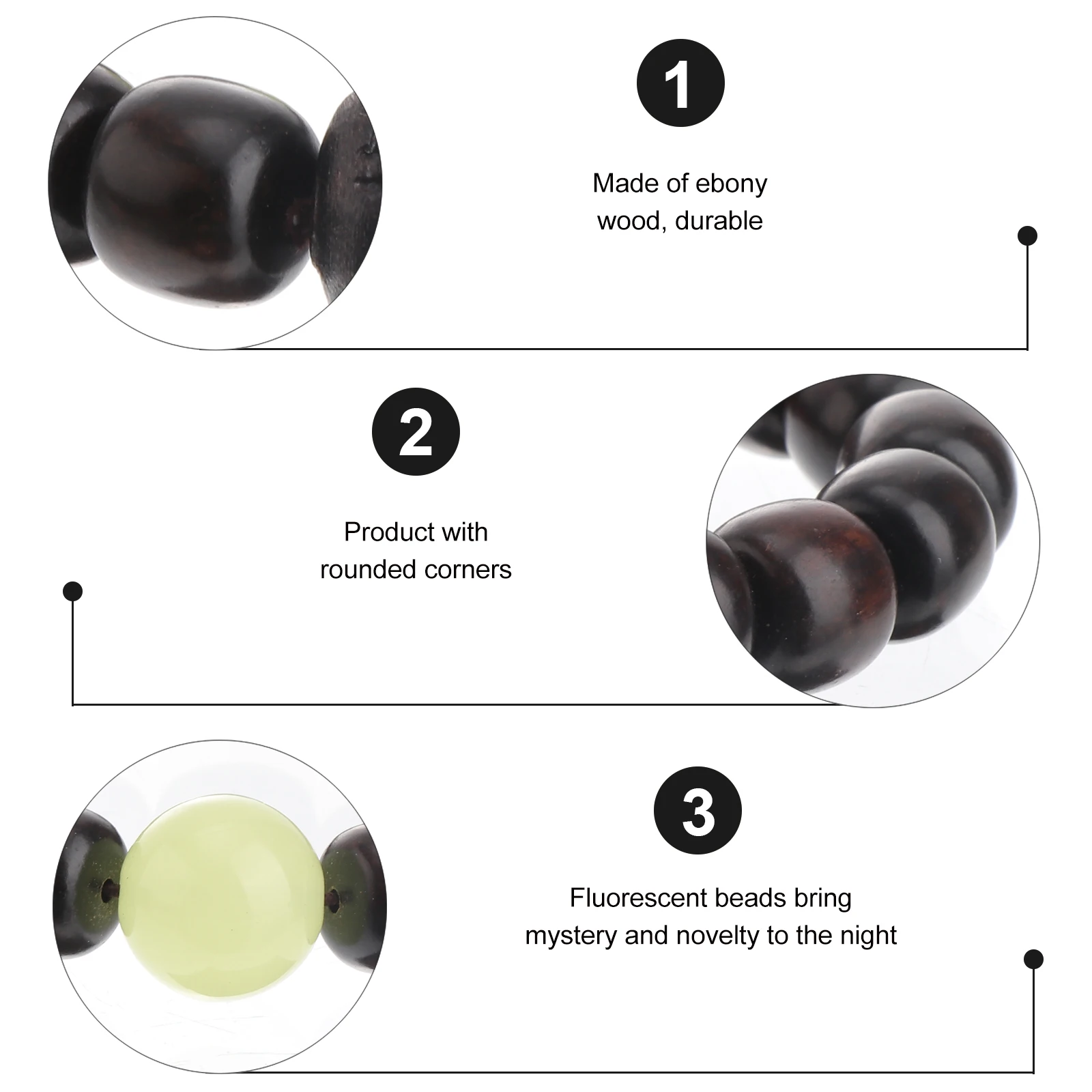 

1pc Vintage Style Ebony Wood Beads Hand Bracelet Chain Durable Smooth Comfortable Retro Jewelry For Men Women Gift