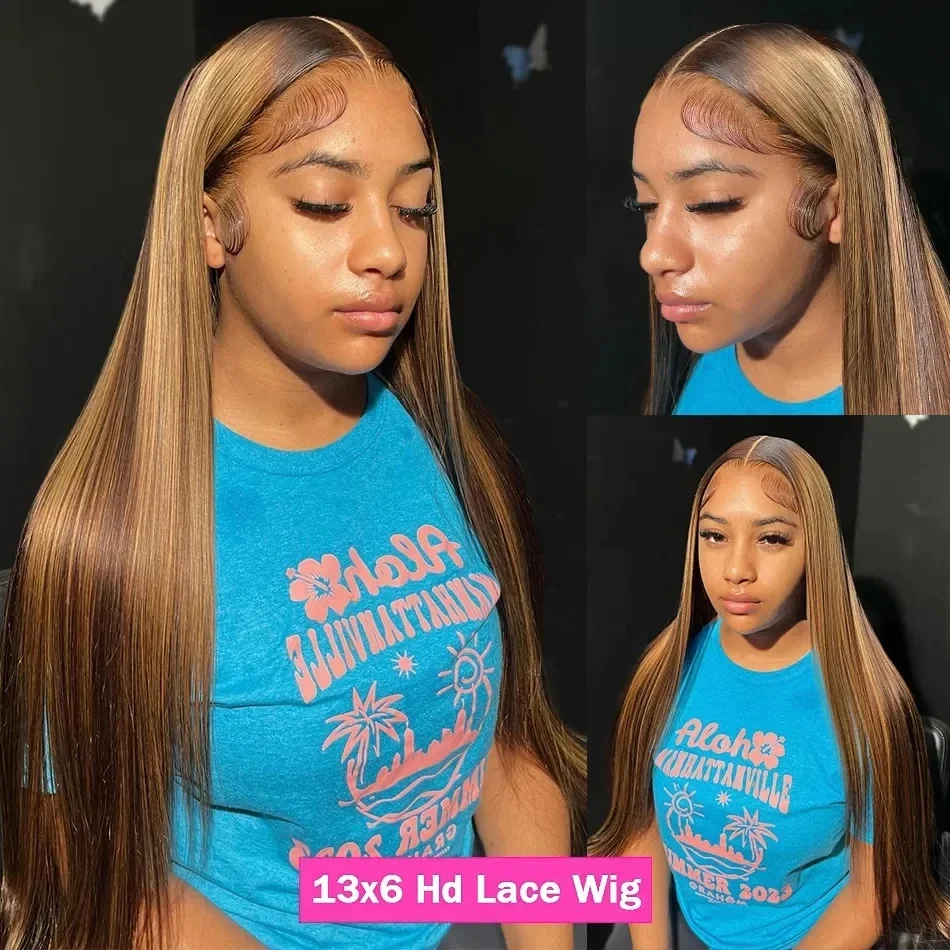 30 inch Ombre Highlight Lace Front Wig Human Hair Straight 13x4 13x6 Hd Lace Frontal Wig Pre Plucked Ombre Blonde Human Hair Wig