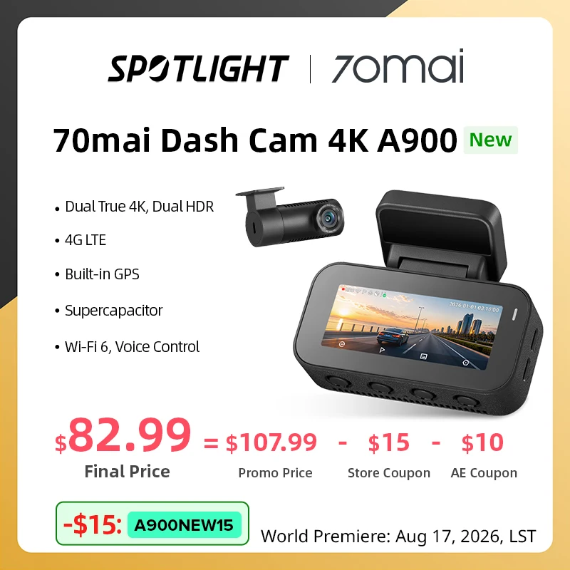 【¥12,604】70mai A900 ダッシュカム デュアル4K&HDR-アリエク特価アラート
